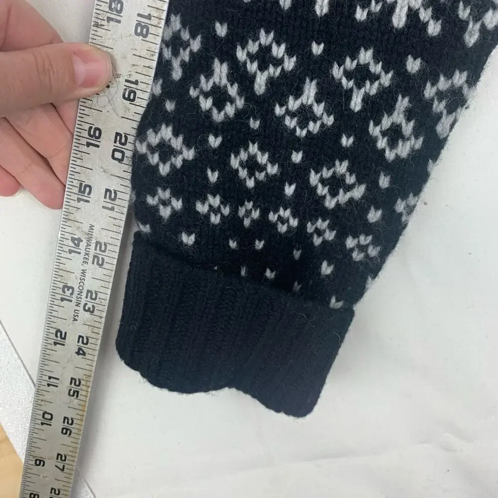 Black Brown mens small lambs wool knit reindeer sweater zip polo white new